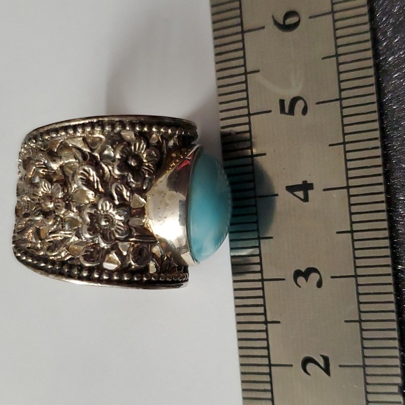 Sterling Silver 925 Larimar Filigree Ring - Picture 9 of 16